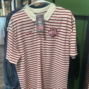 Nike Ohio State Buckeyes Men's Polo - Red and Cream Stripes